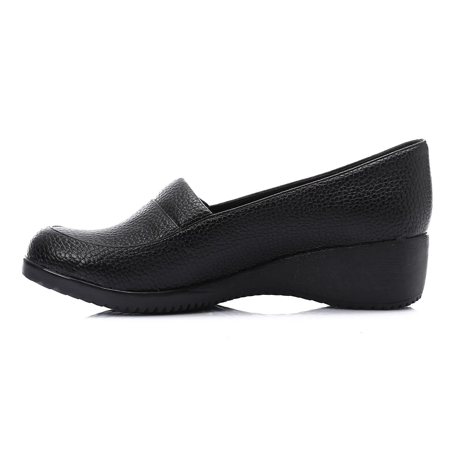 Black Textured Wedge Loafers