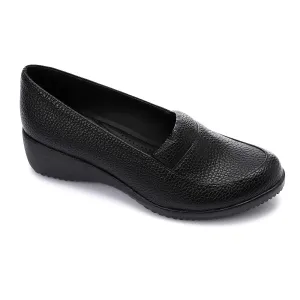 Black Textured Wedge Loafers