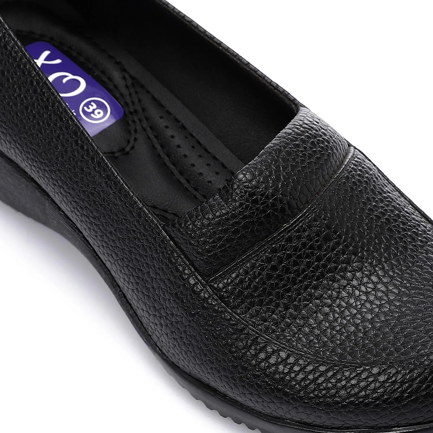 Black Textured Wedge Loafers