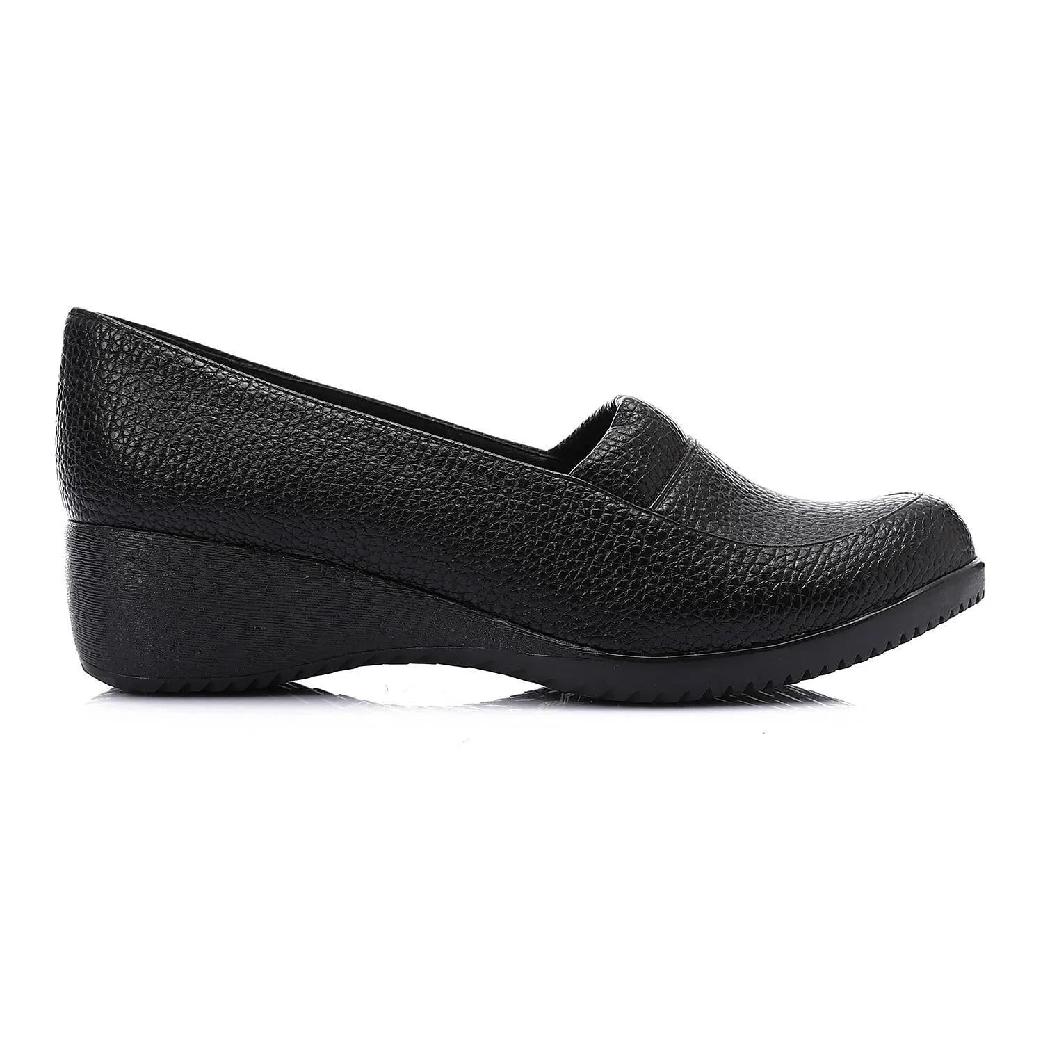 Black Textured Wedge Loafers