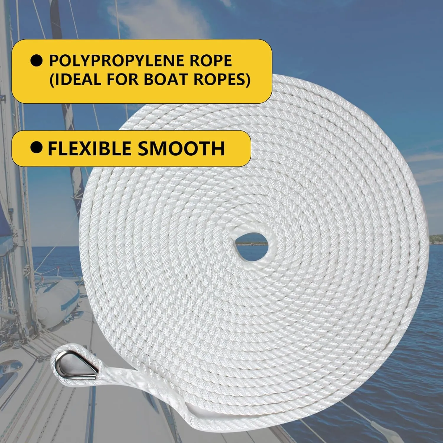 Boat Anchor Rope 1/2 Inch x 50 Feet 3 Strand Twisted Anchor Line Premium Braided Polypropylene Anchor Rope for Yacht, Sailboat, Boat, Docking, Mooring - White