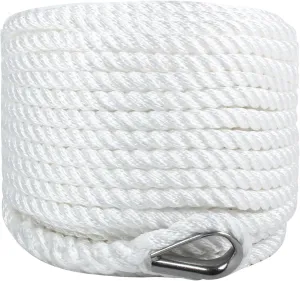 Boat Anchor Rope 1/2 Inch x 50 Feet 3 Strand Twisted Anchor Line Premium Braided Polypropylene Anchor Rope for Yacht, Sailboat, Boat, Docking, Mooring - White