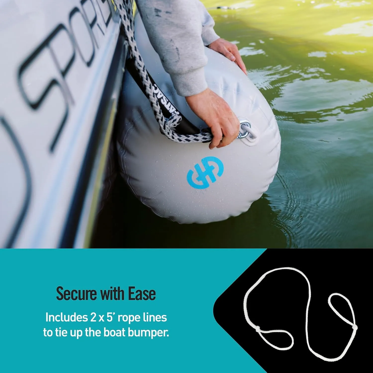 Boat Bumper - Inflatable Dock & Tie-Up Protection - Durable UV Material - Double Welded Seams - Easy Setup - Includes Tie-Down Cleats & Ropes - 20 Ft - Black