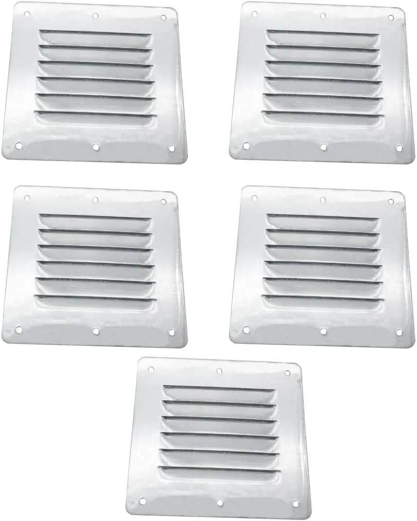 Boat Cabin Vents Air Vent Cover Ventilation Louver 4-1/2" X 5" 316 Stainless Steel Stamped Air Venting Panel Cover 5 Pack (Silver)
