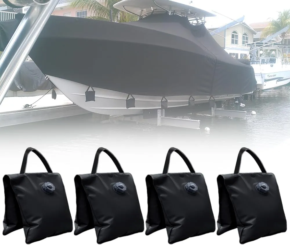 Boat Cover Water Bag, Marine Grade Mooring Kit Boat Accessories, Thickened PVC Windproof Weight Waterbags, Each 17 lbs Capacity, 4 Pcs (Water Bag, 4 PCS)