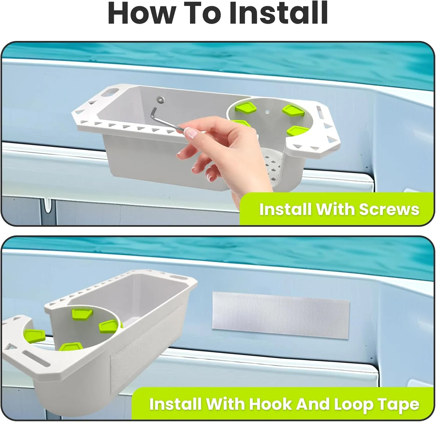 Boat Cup Holder with Rubber Tab, Universal Boat Storage Organizer - 2 Ways Installation: Drill or Adhesive