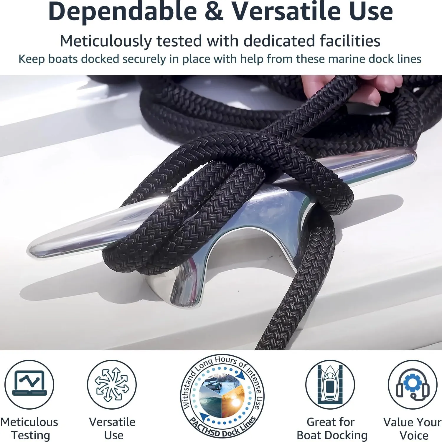 Boat Dock Lines 2 Pack 3/8" x 25' Double Braided Nylon Boat Ropes for Docking with 12" Loop, Marine Grade High Strength Boat Lines, Premium Marine Rope Mooring Lines, Easy Handling, Black