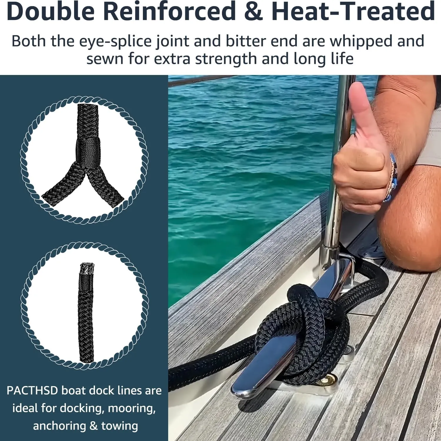 Boat Dock Lines 2 Pack 3/8" x 25' Double Braided Nylon Boat Ropes for Docking with 12" Loop, Marine Grade High Strength Boat Lines, Premium Marine Rope Mooring Lines, Easy Handling, Black