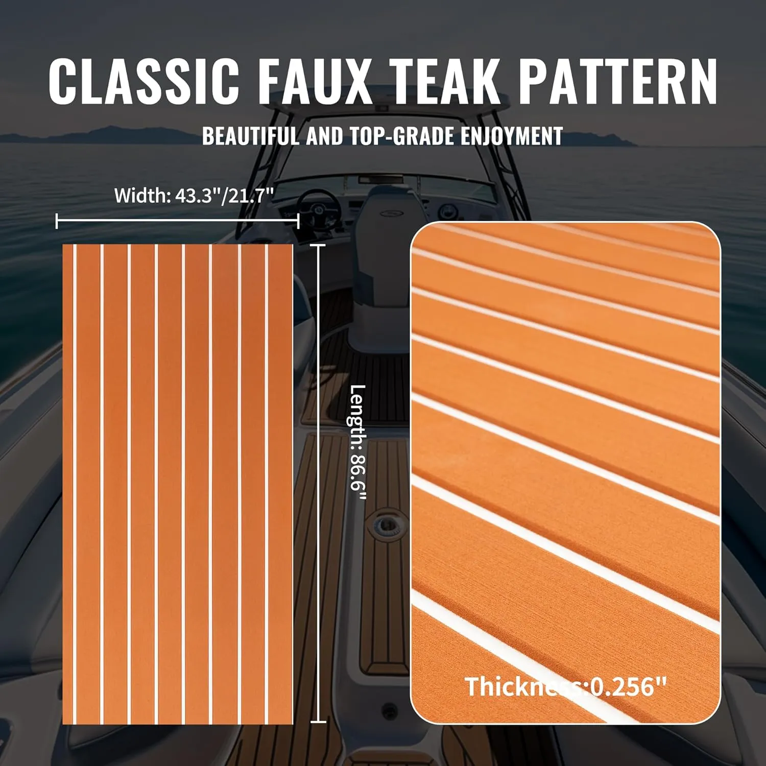 Boat Flooring - EVA Foam Boat Decking - Self-Adhesive Marine Mat Faux Teak Marine Carpet for Boats RV Yacht Kayak 86.6"x43.3"/21.7"
