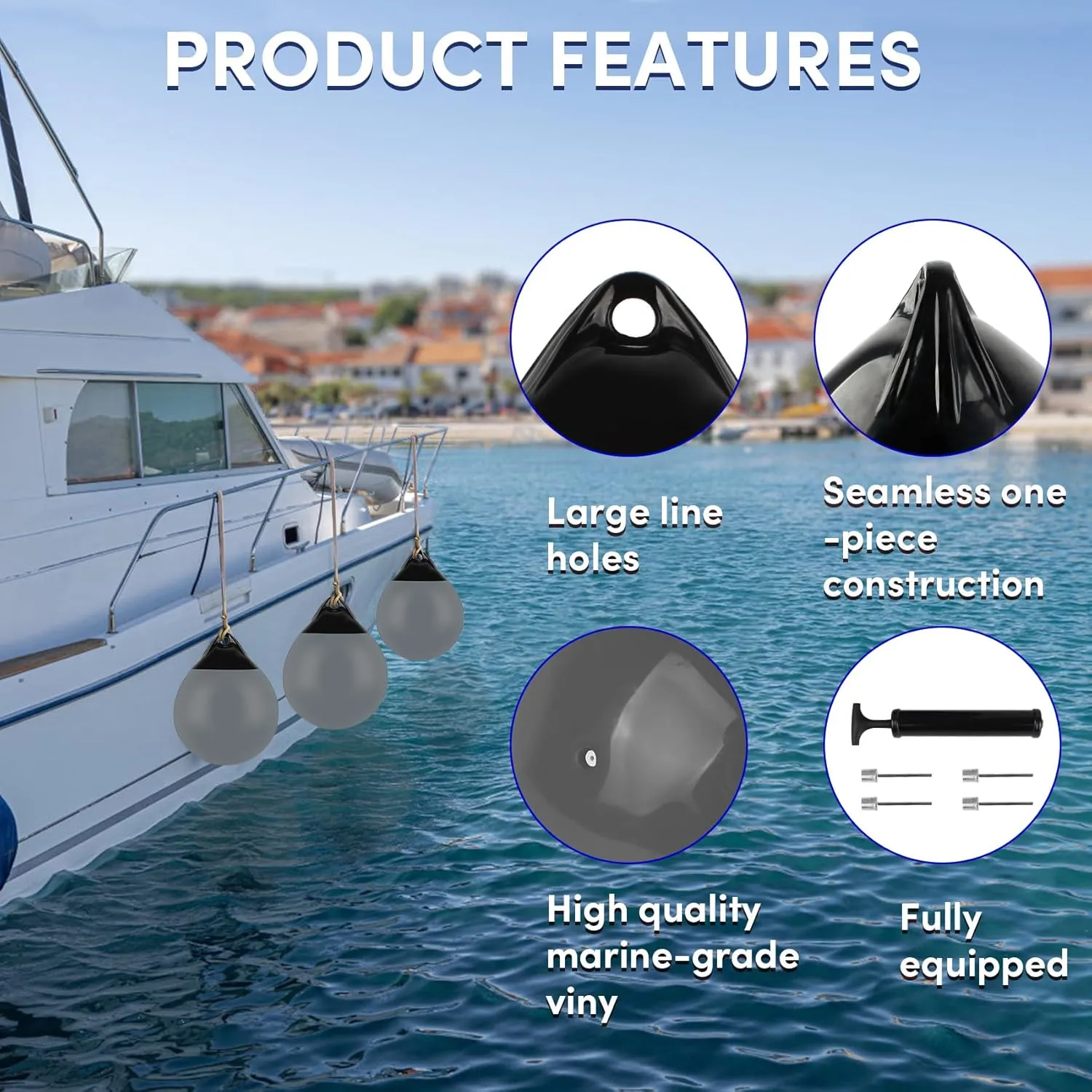 Boat Mooring Buoy 10/12/15 inch,Round Boat Fender Ball Boat Buoy Ball,Inflatable Boat Fender Dock Bumper Ball Anchor Buoy Suitable for Yachts Marinas Sailboats Ski Boats