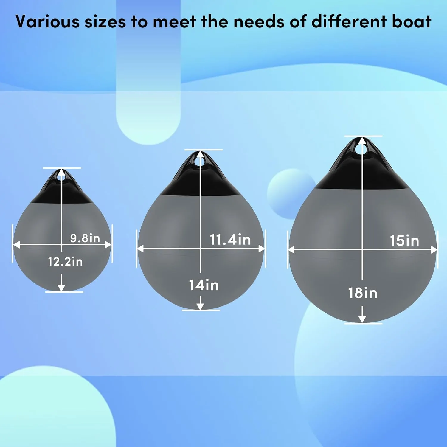 Boat Mooring Buoy 10/12/15 inch,Round Boat Fender Ball Boat Buoy Ball,Inflatable Boat Fender Dock Bumper Ball Anchor Buoy Suitable for Yachts Marinas Sailboats Ski Boats