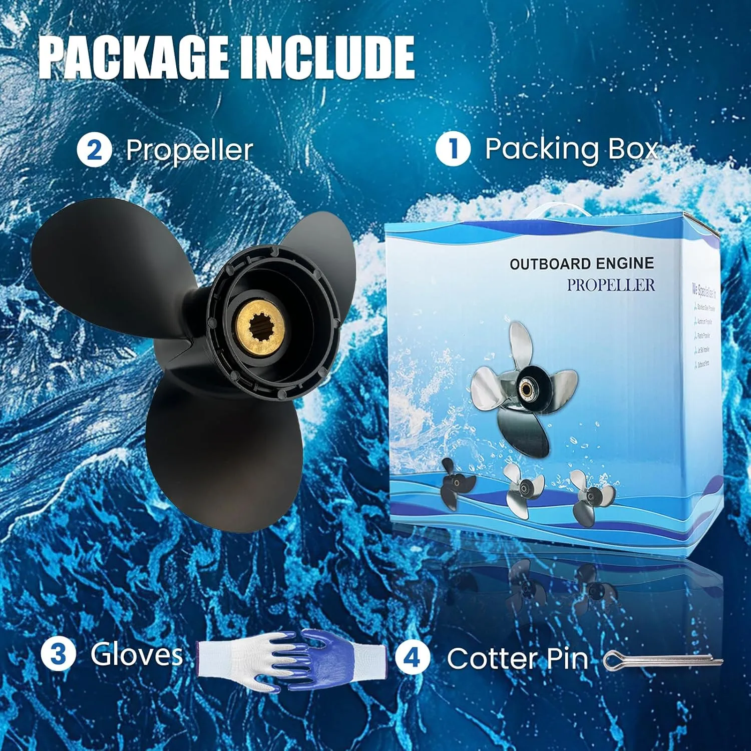 Boat Propeller for Suzuki Outboard Engine 10 Spline Tooth Aluminum Propeller 8HP 9.9HP 15HP 20HP,9 1/4x8 9 1/4x9 9 1/4x10 9 1/4x11 9 1/4x12