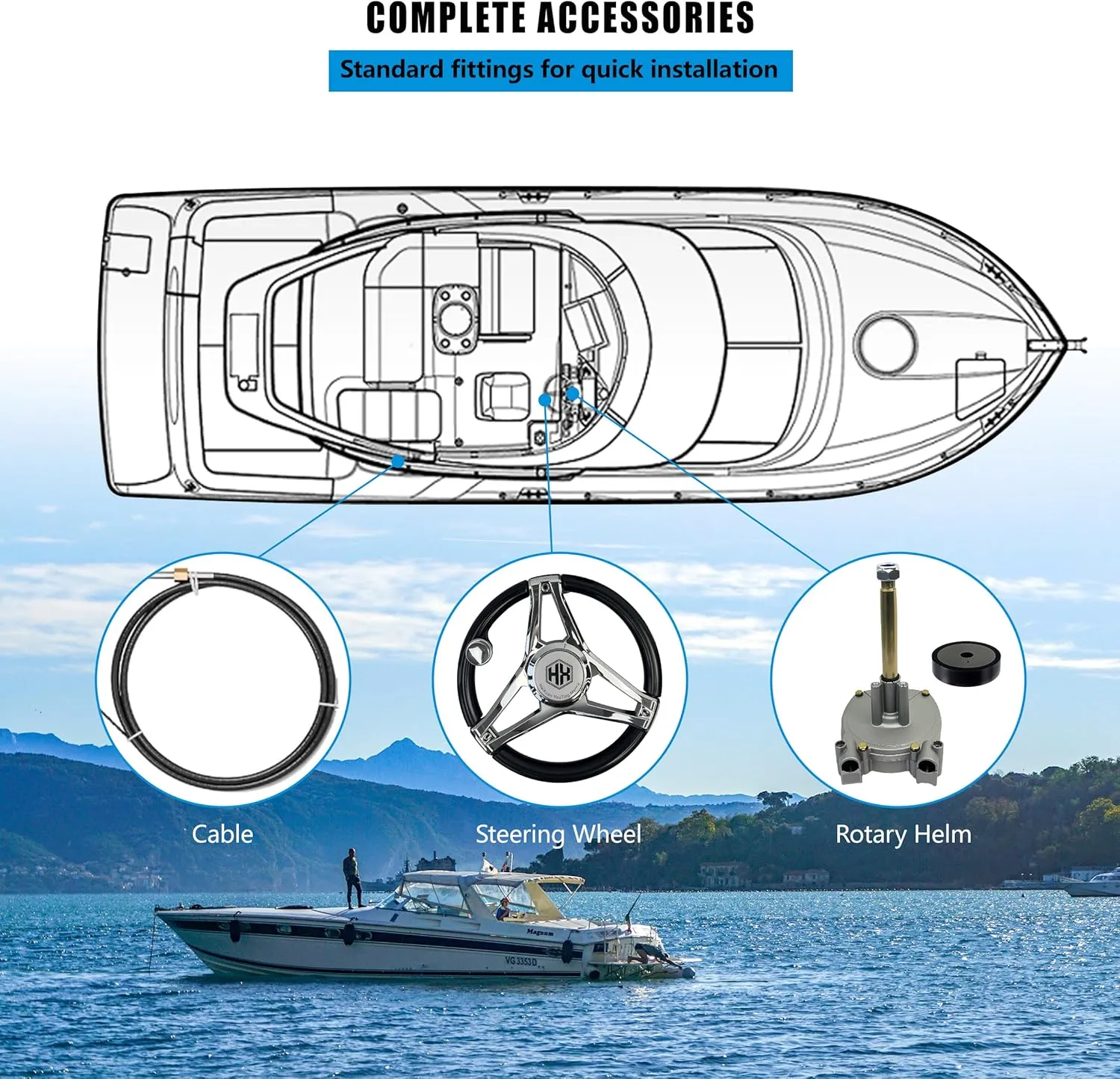 Boat Steering Cable Outboard Rotary Steering Kit, Boat Rotary Steering Kit for Boats,New generation planetary gear Outboard Rotary Steering Kit System (16)