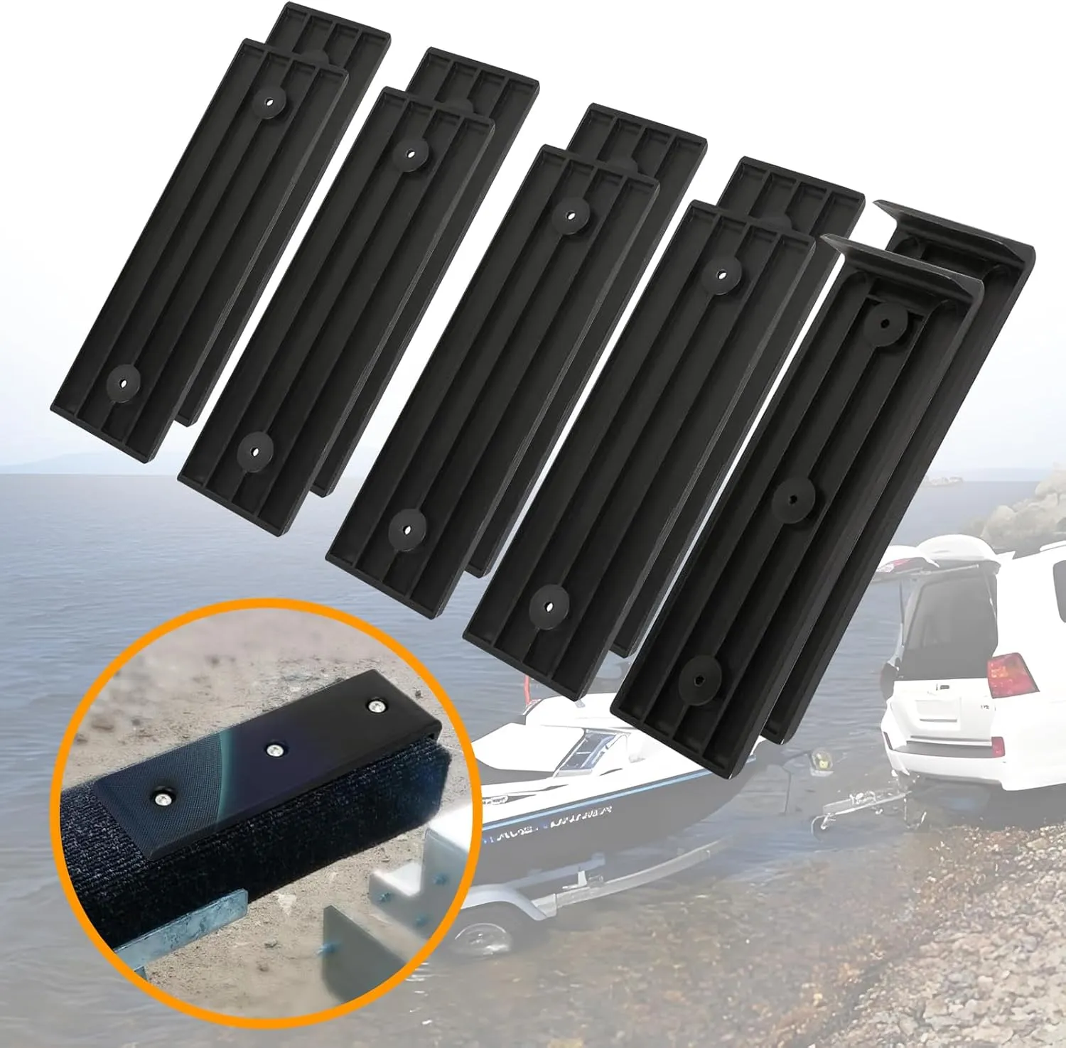Boat Trailer Bunk Slides - 3” x 10” PVC Bunk Pads for Easy Loading & Unloading, Fits Most Trailers, Durable & Weather-Resistant White&Black