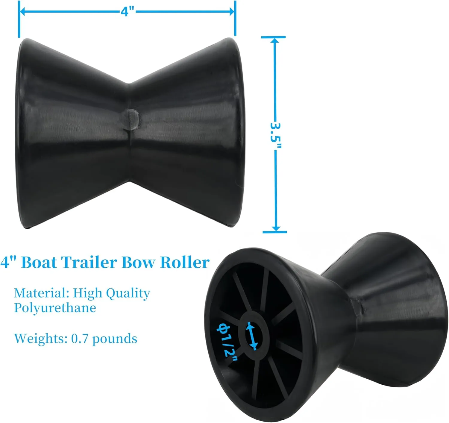 Boat Trailer Roller Parts–Sturdy Bow Roller and Stop,3Inch / 4Inch Boat Trailer Roller with Spoke Fits 1/2" Shaft,PU Marine Keel Trailer Rollers