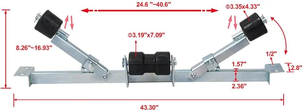Boat Trailer Rollers, Large Load Capacity 2204lbs Boat Trailer Parts Bottom Support Bracket Boat with Keel Rollers and Adjustable Support Bracket for Boats Small Motors Sailing Boats,2204Lbs