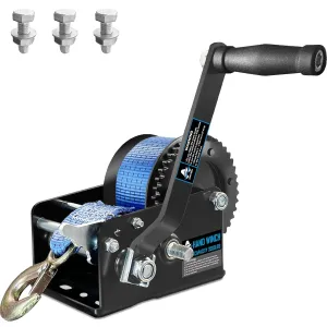 Boat Trailer Winch 3500lbs Hand Winch with 33ft(10m) Blue Strap, 4:1/8:1 Gear Hand Cable Winch with Hook, 2 Way Ratchet Manual Winch for Jet Ski Boat Towing Pulley Drag Winch