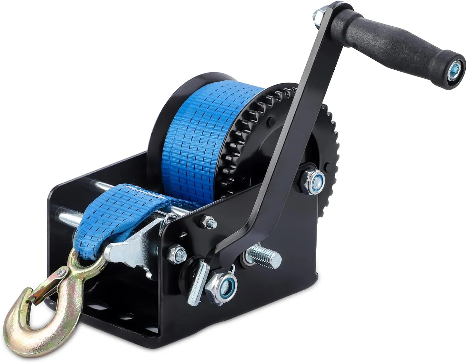 Boat Trailer Winch Hand Winch 3200lbs Heavy Duty Hook with 10m (33ft) Polyester Strap Hand Crank Winch, Two Way Ratchet Manual Winch for Trailer ATV Boat