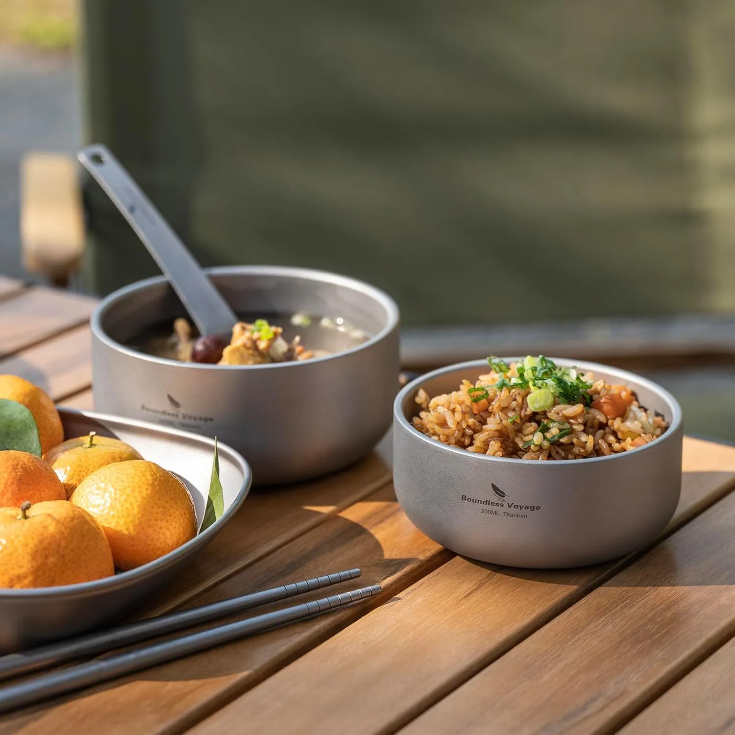 Boundless Voyage 200ml Titanium Double-walled Bowl for Adult Children Ultralight Portable Soup Rice Food Bowl Outdoor Camping Durable Metal Tableware Ti1083T
