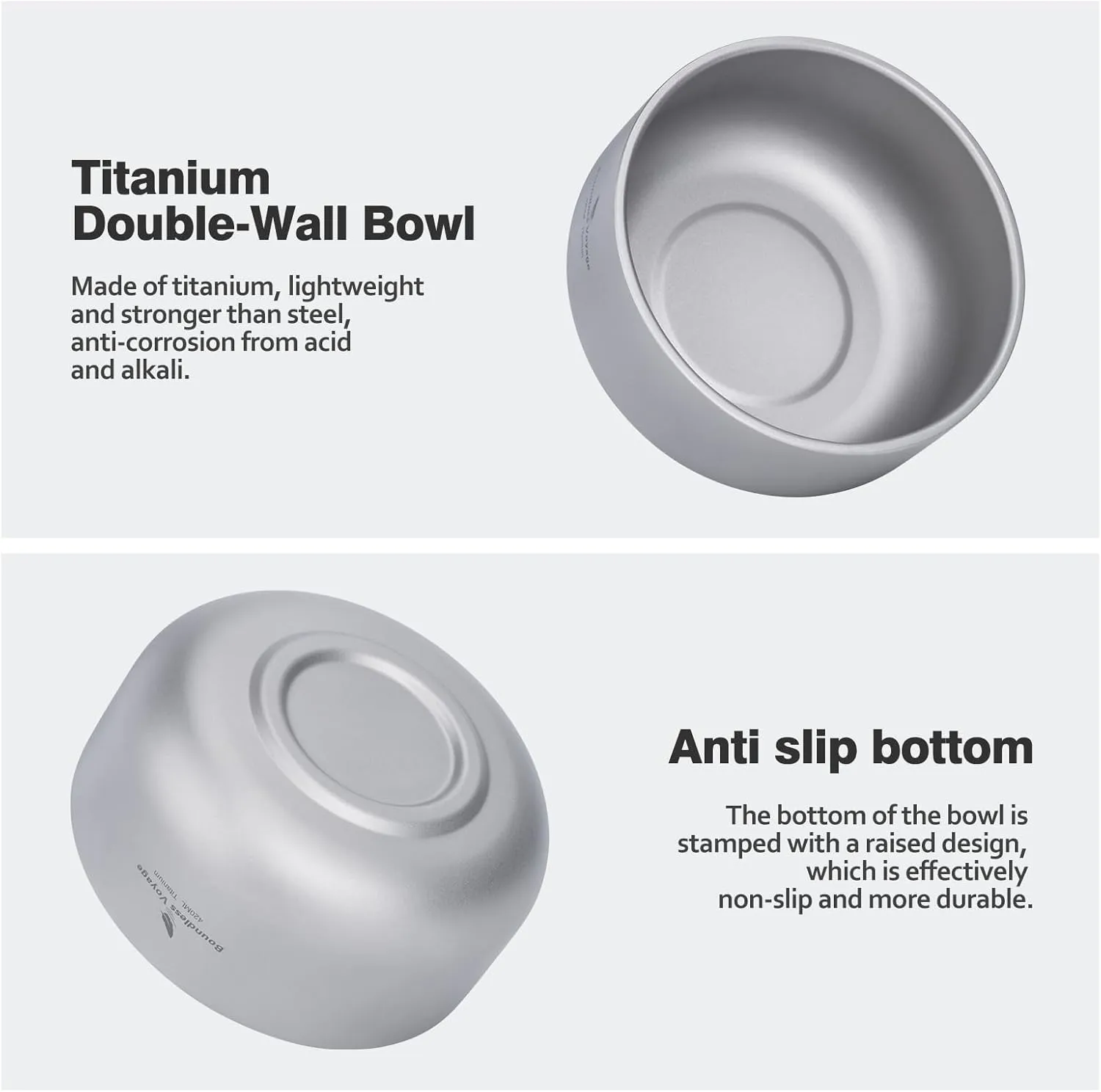 Boundless Voyage 200ml Titanium Double-walled Bowl for Adult Children Ultralight Portable Soup Rice Food Bowl Outdoor Camping Durable Metal Tableware Ti1083T