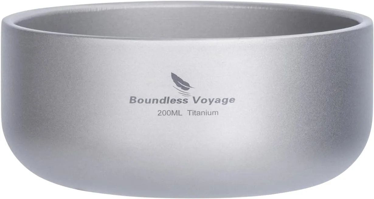 Boundless Voyage 200ml Titanium Double-walled Bowl for Adult Children Ultralight Portable Soup Rice Food Bowl Outdoor Camping Durable Metal Tableware Ti1083T