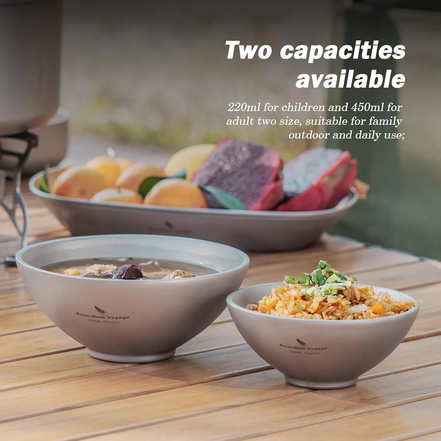 Boundless Voyage 450ml Titanium Double Walled Food Bowl for Adult Children Ultralight Portable Soup Rice Bowl Outdoor Camping Metal Durable Tableware Ti1086T