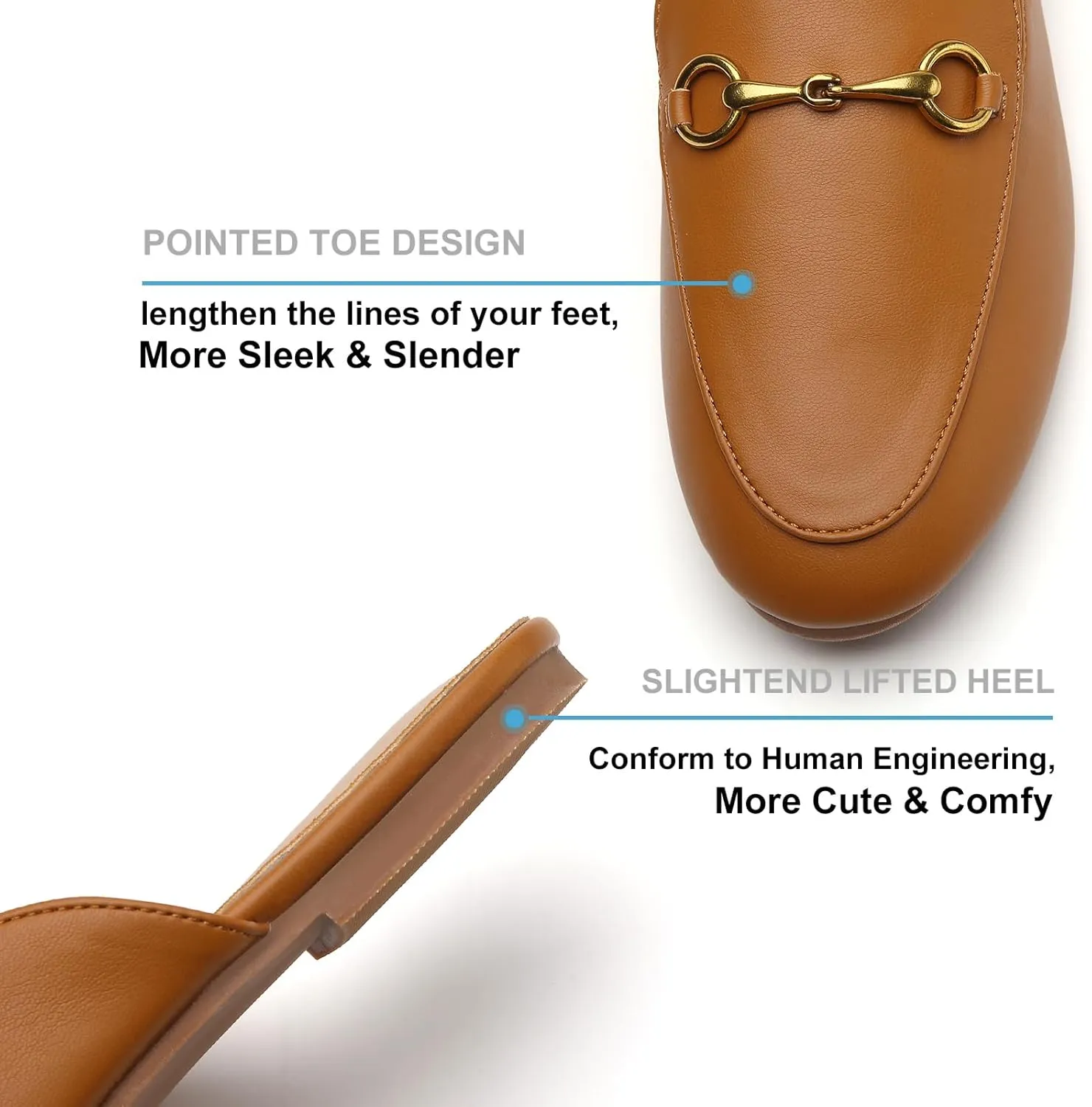 Buckle Mules for Women Work Flats Round Toe Business Backless Loafers Metal Décor Slip on