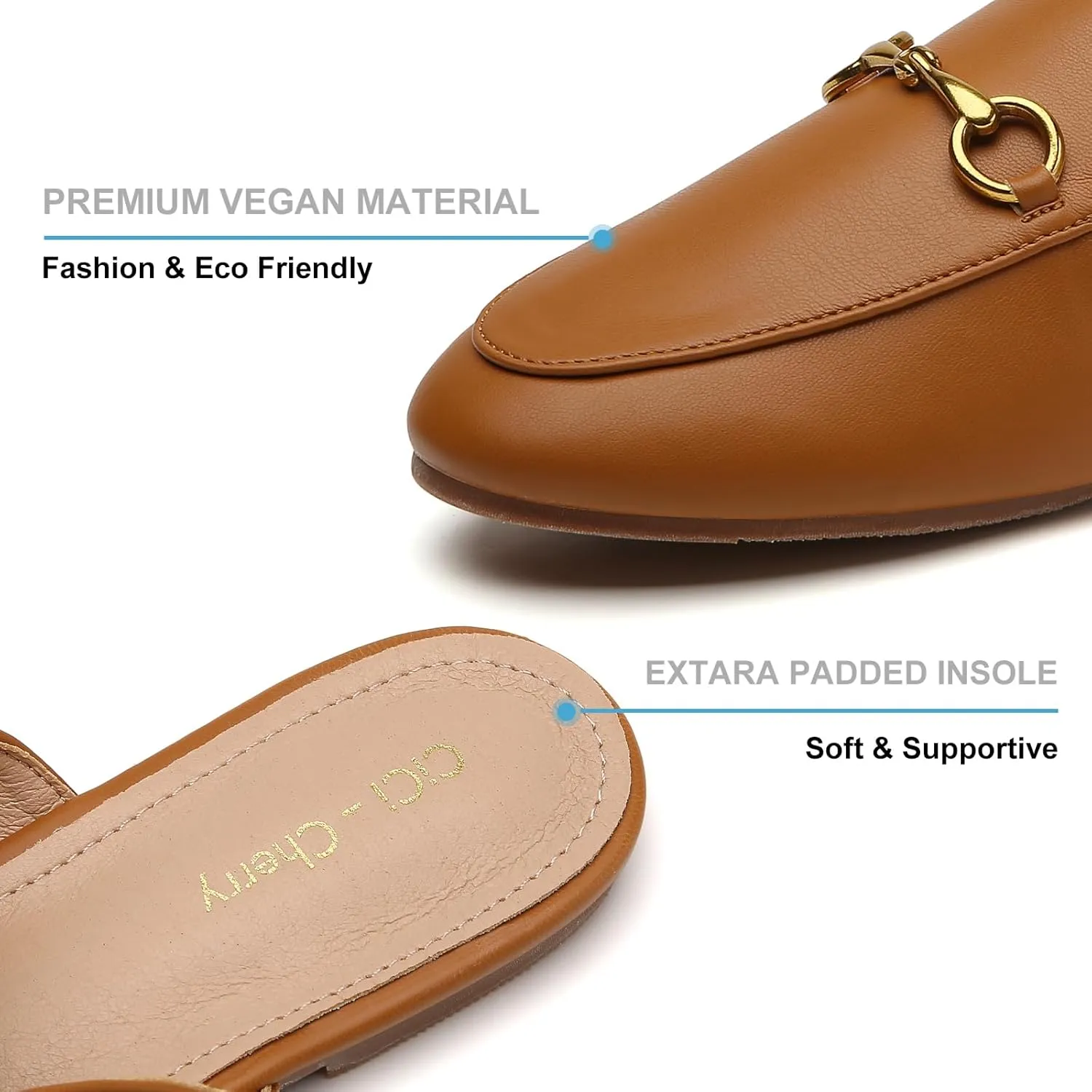 Buckle Mules for Women Work Flats Round Toe Business Backless Loafers Metal Décor Slip on