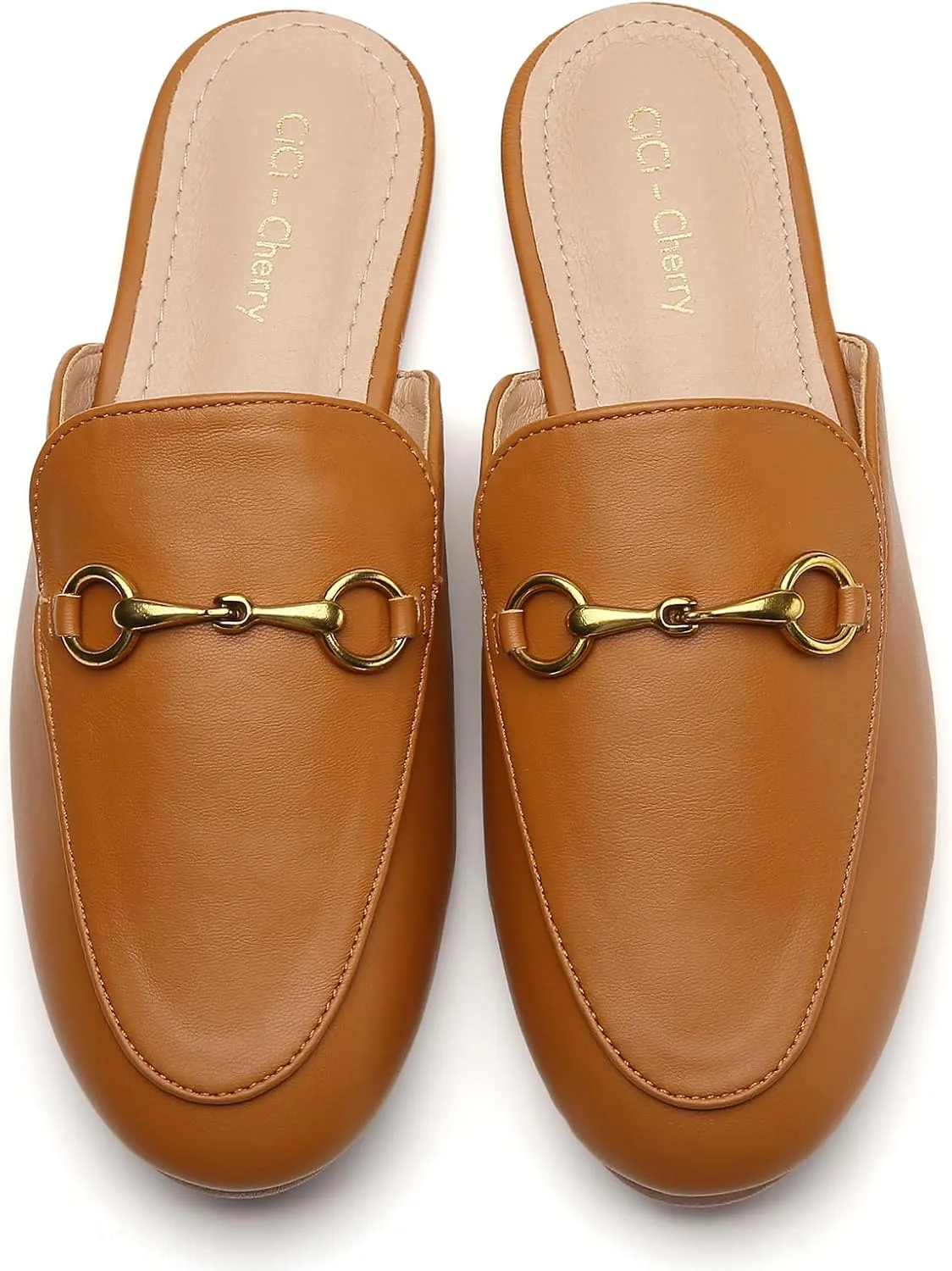 Buckle Mules for Women Work Flats Round Toe Business Backless Loafers Metal Décor Slip on
