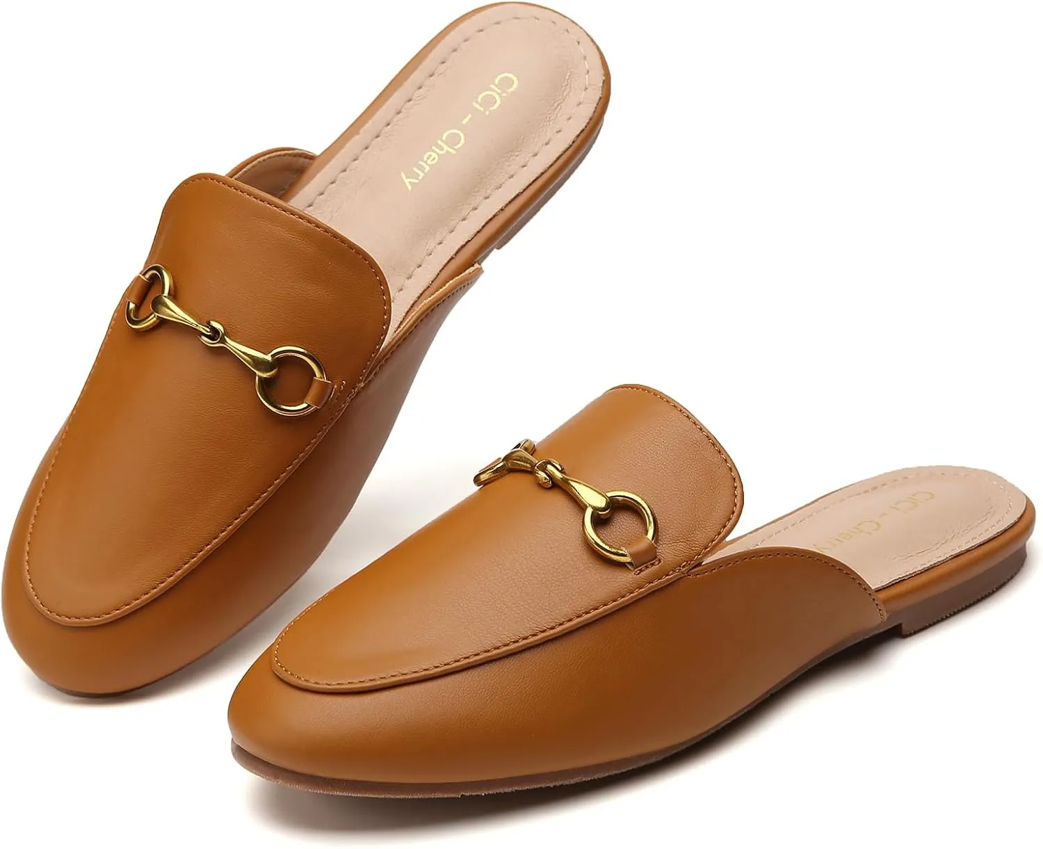 Buckle Mules for Women Work Flats Round Toe Business Backless Loafers Metal Décor Slip on