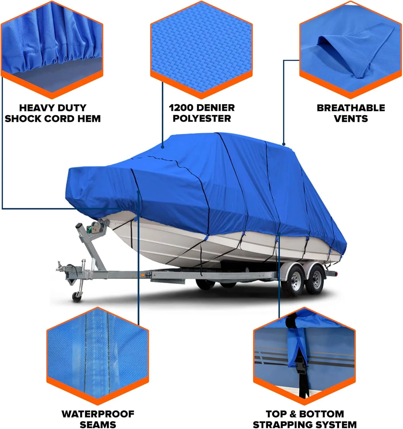 Budge B-1221-X8 1200 Denier Hard Top / T-Top Boat Cover Fits 24 ft. to 26 ft. Beam Width Up to 106 in. 1200 Denier Hard Top / T-Top Boat Cover, Gray