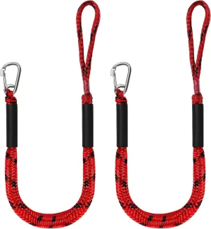 Bungee Dock Lines for Boats Marine Mooring Lines Boat Rope for Docking with Loop and Clip Accessories for Jet Ski, PWC, Pontoon, Kayak, SeaDoo, WaveRunner (red&black-2pack)