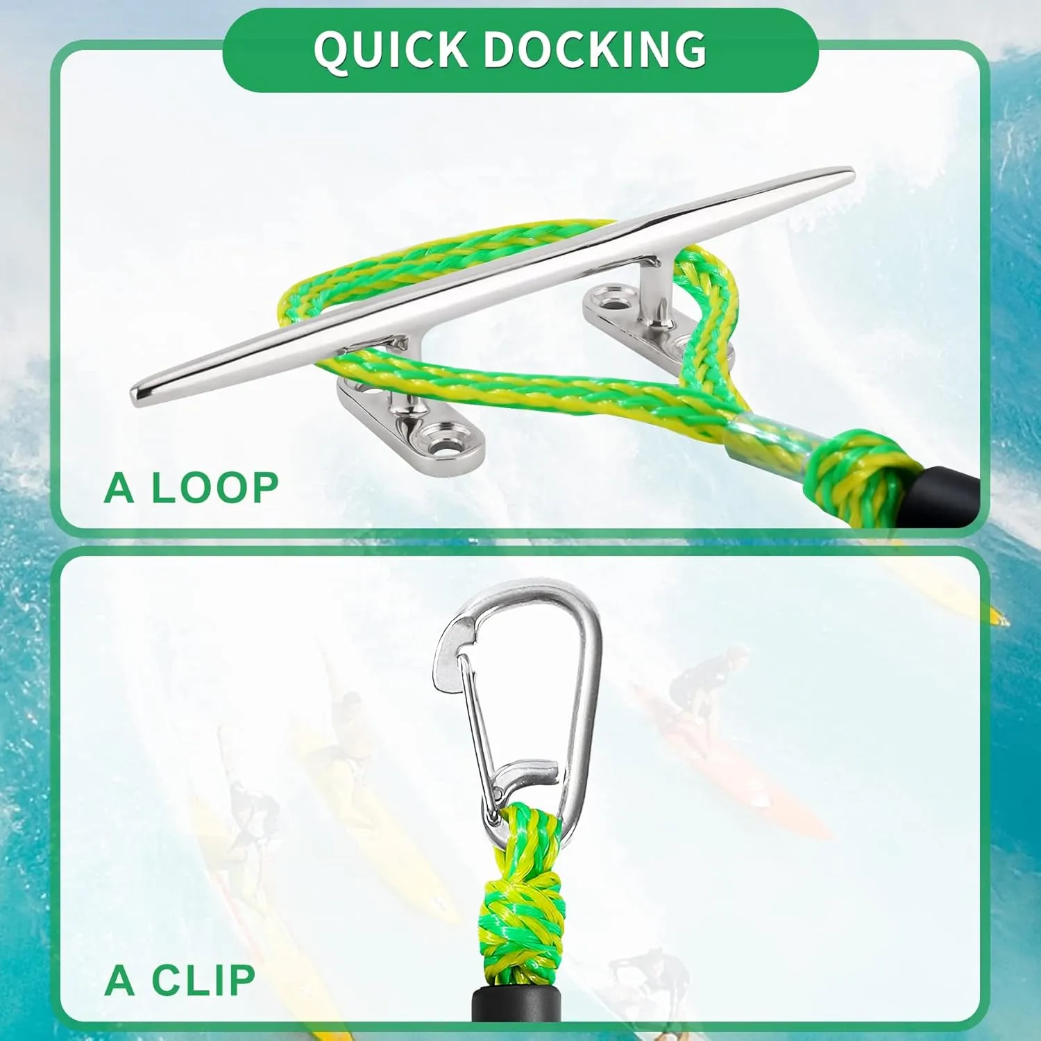Bungee Dock Lines for Boats Marine Mooring Lines Boat Rope for Docking with Loop and Clip Accessories for Jet Ski, PWC, Pontoon, Kayak, SeaDoo, WaveRunner (red&black-2pack)