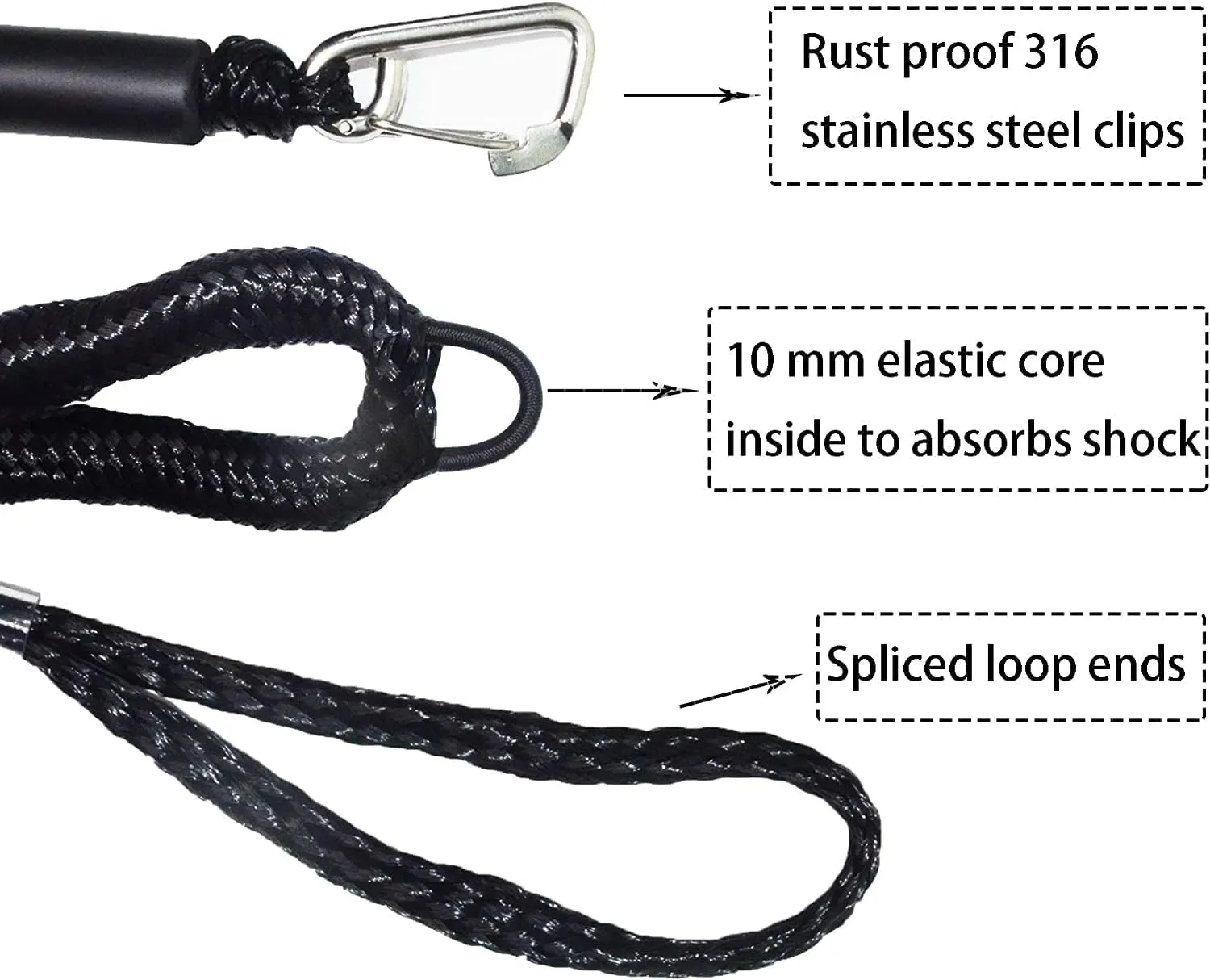 Bungee Dock Lines with Hook,2 Pack Bungee Boat Dock Lines Mooring Rope Bungee Shock Cords Docking Rope Clip for Boat,PWC,Jet ski,Pontoon,Kayak,Canoe,Power Boat,Watercraft,4 Feet (Black)