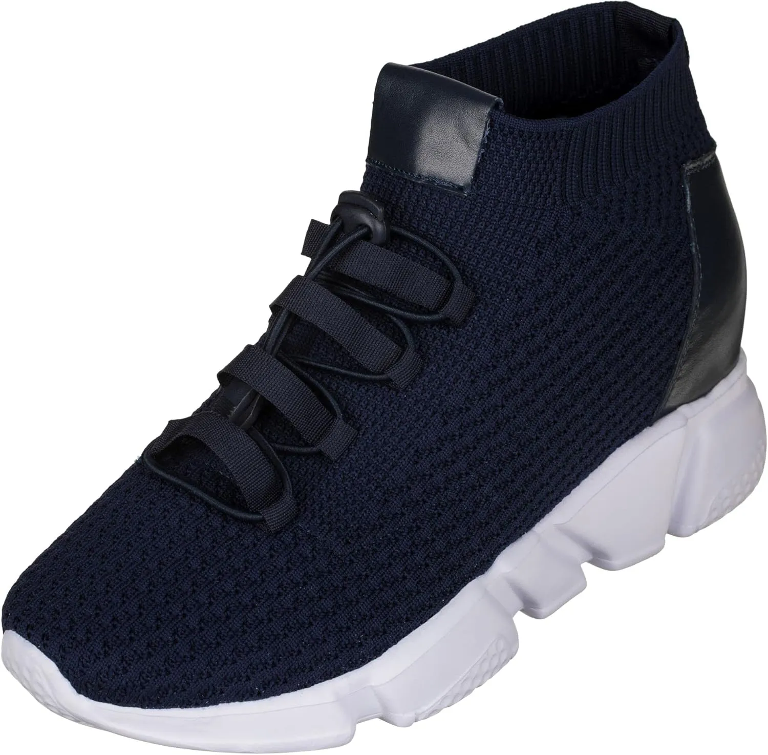 CALTO Men's Invisible Height Increasing Elevator Shoes - Dark Blue Kintted Ultra Lightweight Slip-on Sporty Trainer Sneakers - 3.2 Inches Taller - H1722 - Size 7 D(M) US