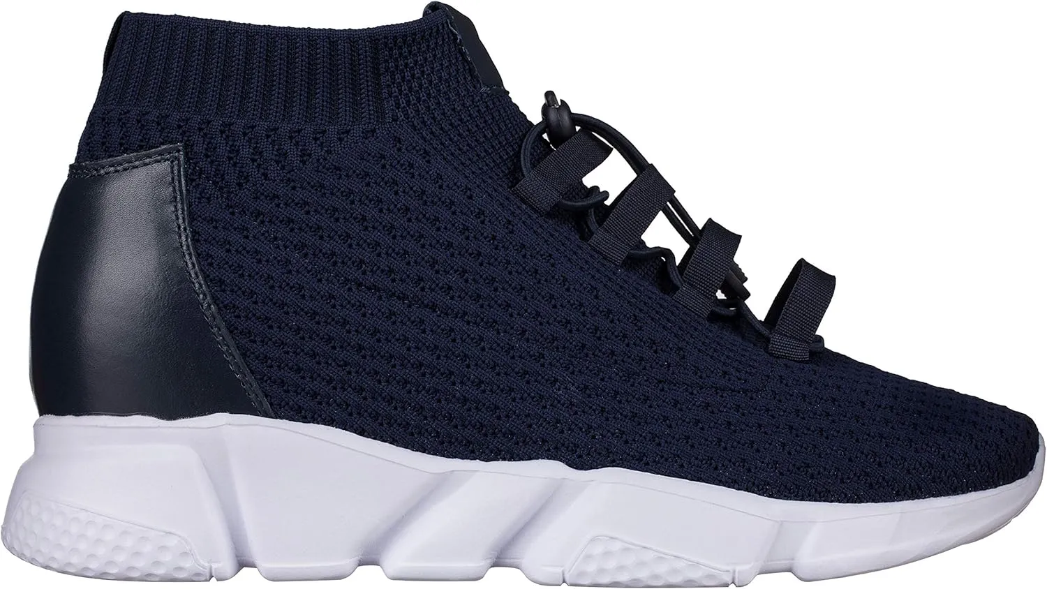 CALTO Men's Invisible Height Increasing Elevator Shoes - Dark Blue Kintted Ultra Lightweight Slip-on Sporty Trainer Sneakers - 3.2 Inches Taller - H1722 - Size 7 D(M) US
