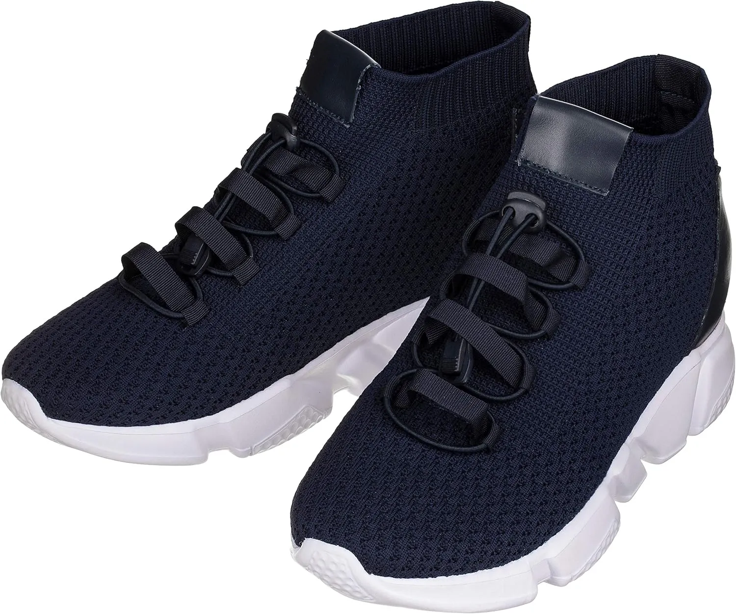 CALTO Men's Invisible Height Increasing Elevator Shoes - Dark Blue Kintted Ultra Lightweight Slip-on Sporty Trainer Sneakers - 3.2 Inches Taller - H1722 - Size 7 D(M) US