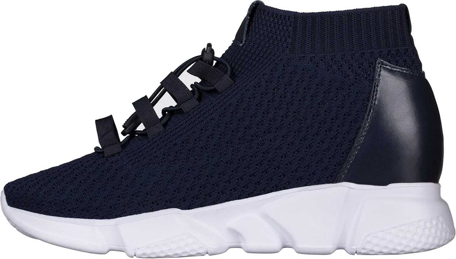 CALTO Men's Invisible Height Increasing Elevator Shoes - Dark Blue Kintted Ultra Lightweight Slip-on Sporty Trainer Sneakers - 3.2 Inches Taller - H1722 - Size 7 D(M) US
