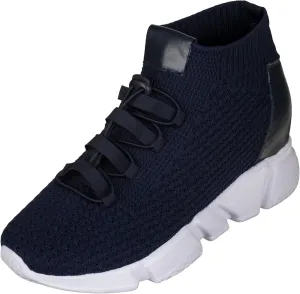 CALTO Men's Invisible Height Increasing Elevator Shoes - Dark Blue Kintted Ultra Lightweight Slip-on Sporty Trainer Sneakers - 3.2 Inches Taller - H1722 - Size 7 D(M) US