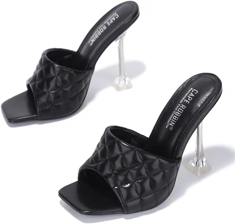 Cape Robbin Rafa Blue Aqua Quilted Stiletto Mule Square Toe Heels Pumps Sandals