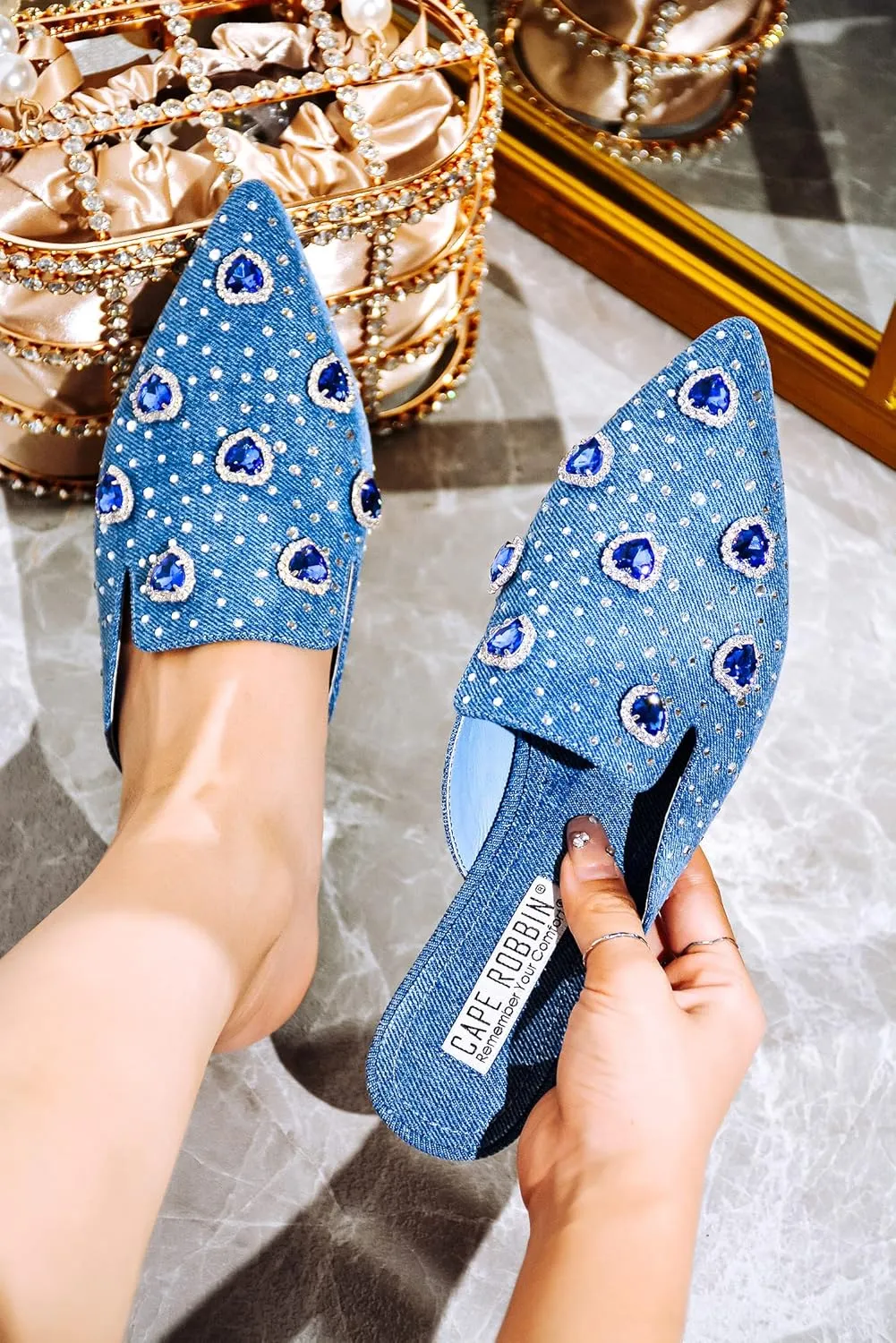 Cape Robbin Sierra Rhinestone Gem Pointy Toe Mule Flats (Sierra)