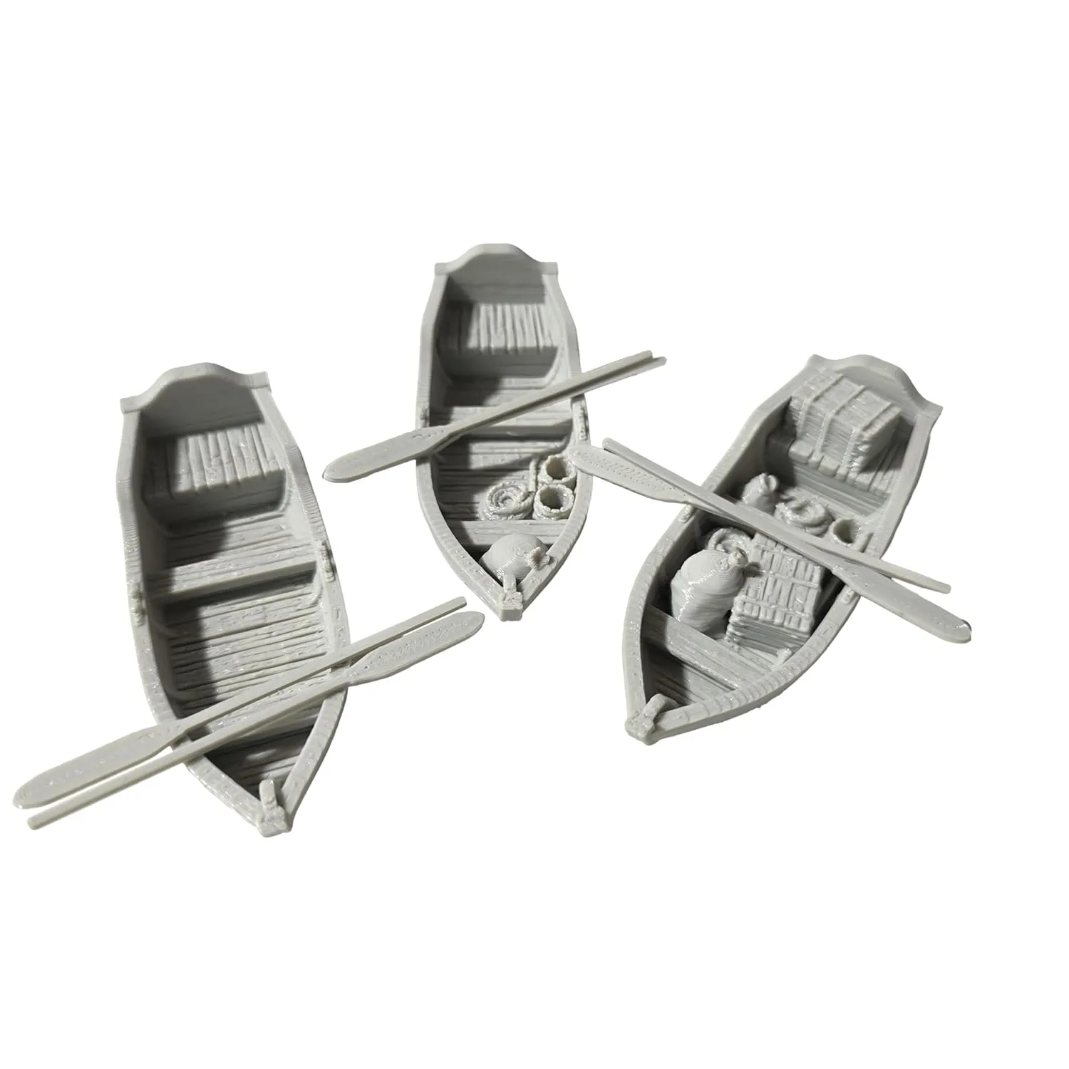 Centrion Studio Ancrabourg Row Boat – Set of 3 Miniature Boats with Oars for for 28mm Miniatures – Detailed Boat Models for Tabletop RPGs, DND, Pathfinder, Wargaming – 3D Printed with Accessories