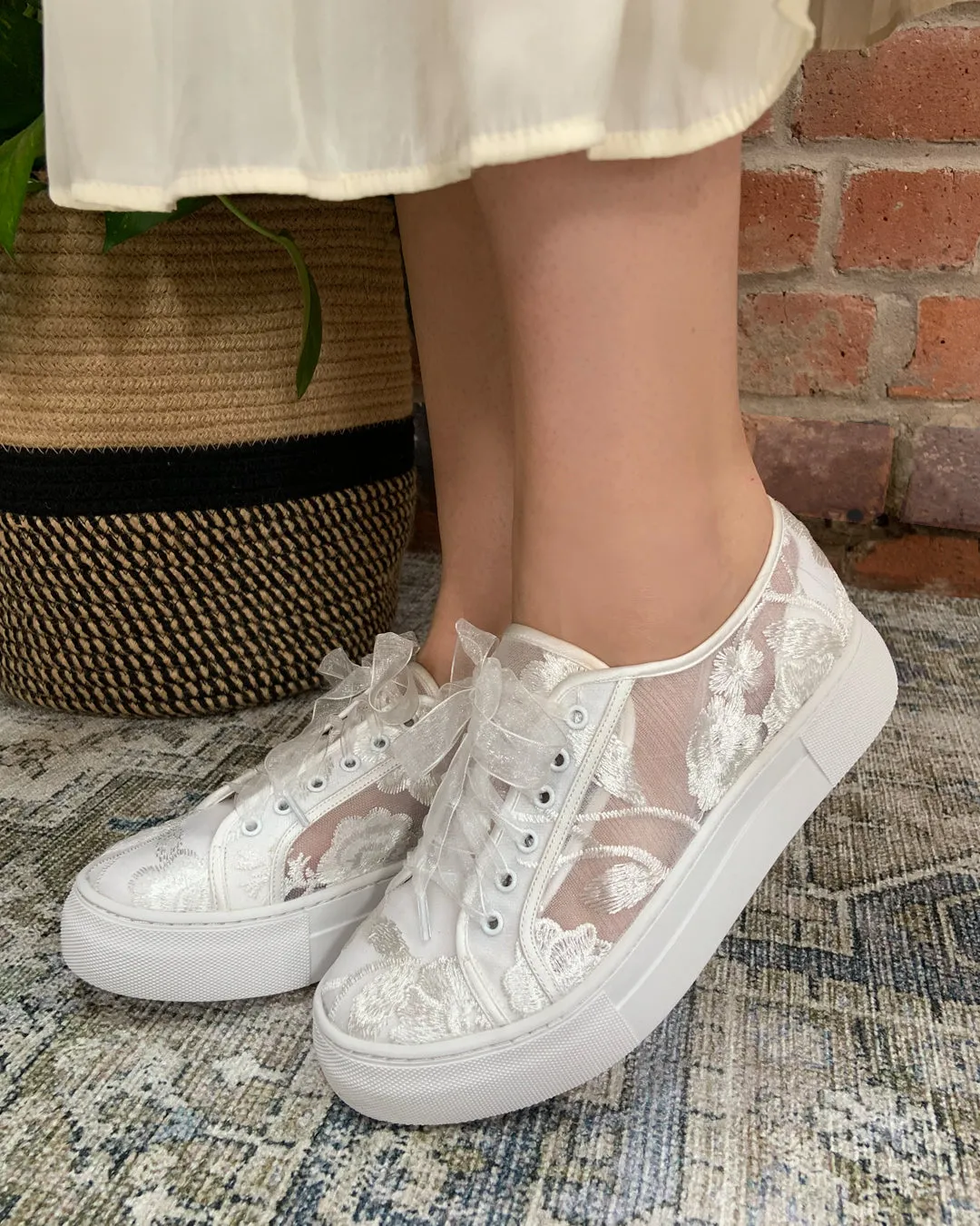 Codie ivory floral bridal trainers
