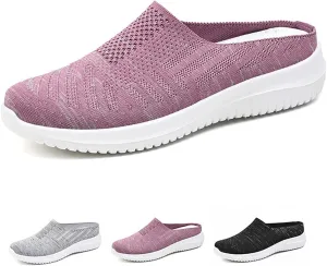 Cubicbee Women's Knitted Slip On Lightweight Mule Sneakers,Comfort Open Back Flats Fashion Mesh Breathe Loafer Closed Round Toe Low Top Walking Shoes