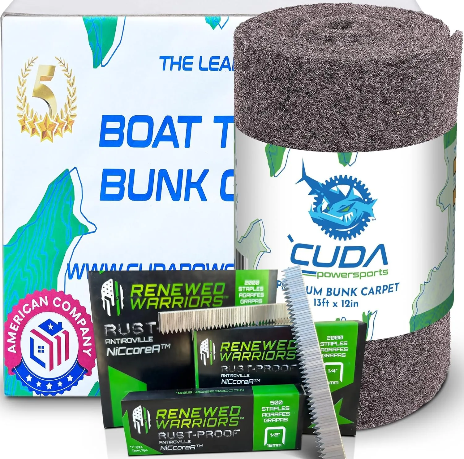Cuda Boat Trailer Bunk Carpet 12 Inch Wide x 13ft- RUSTPROOF Staples Inside-New Premium 30 Oz Roll- Cuda Bunk Carpet for Boat Trailers Accessories Gray Grey Charcoal Waterproof