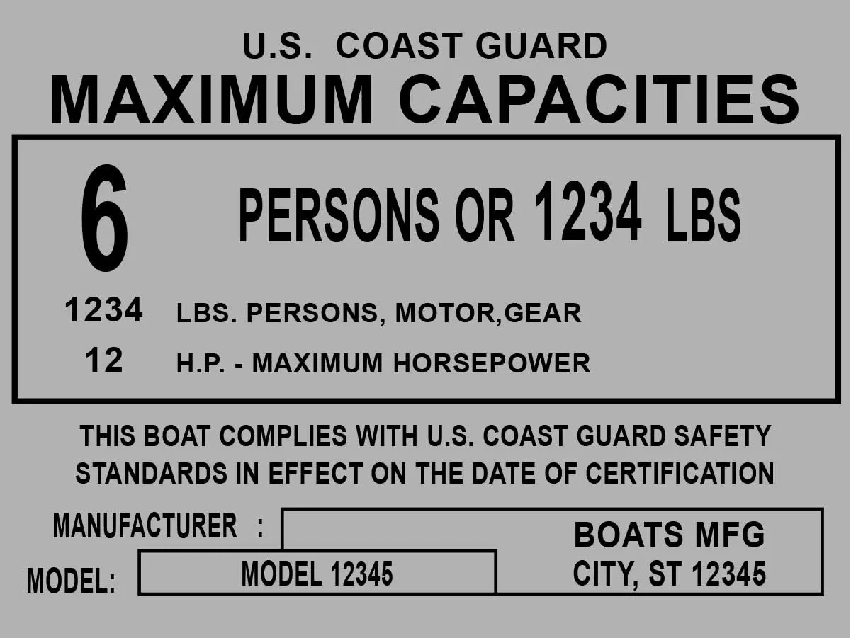 Custom MAX. CAPACITIES Boat Plate – 4x3” Aluminum