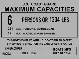 Custom MAX. CAPACITIES Boat Plate – 4x3” Aluminum