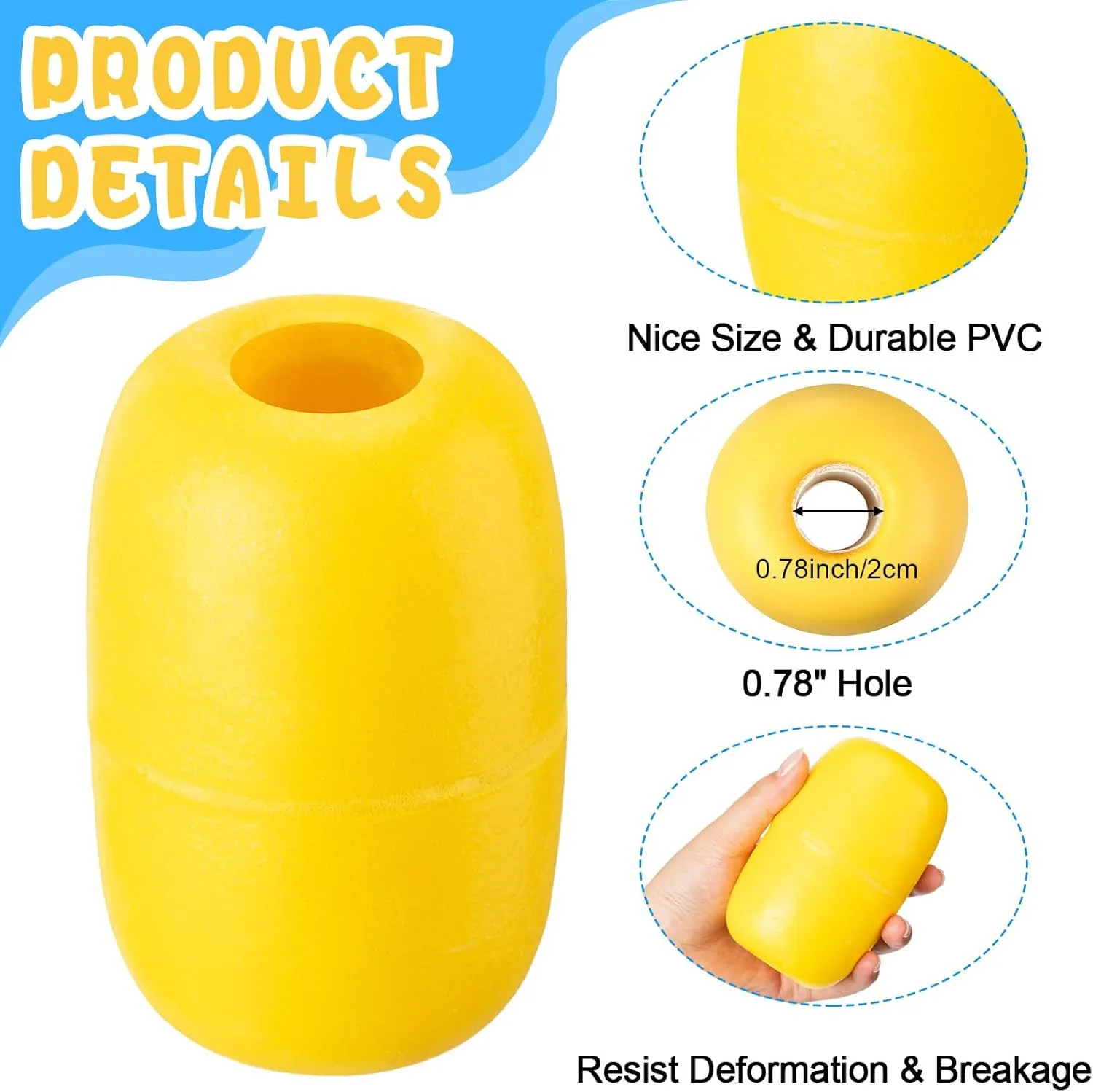 Deep Water Fishing Float 4.72 x 2.75'' Heavy Duty Pool Buoy Float Fishing Marker 0.78 Hole for Kayak Tow Line Anchor Marker Buoy Drift Sock Replace Pool Crabbing Dock