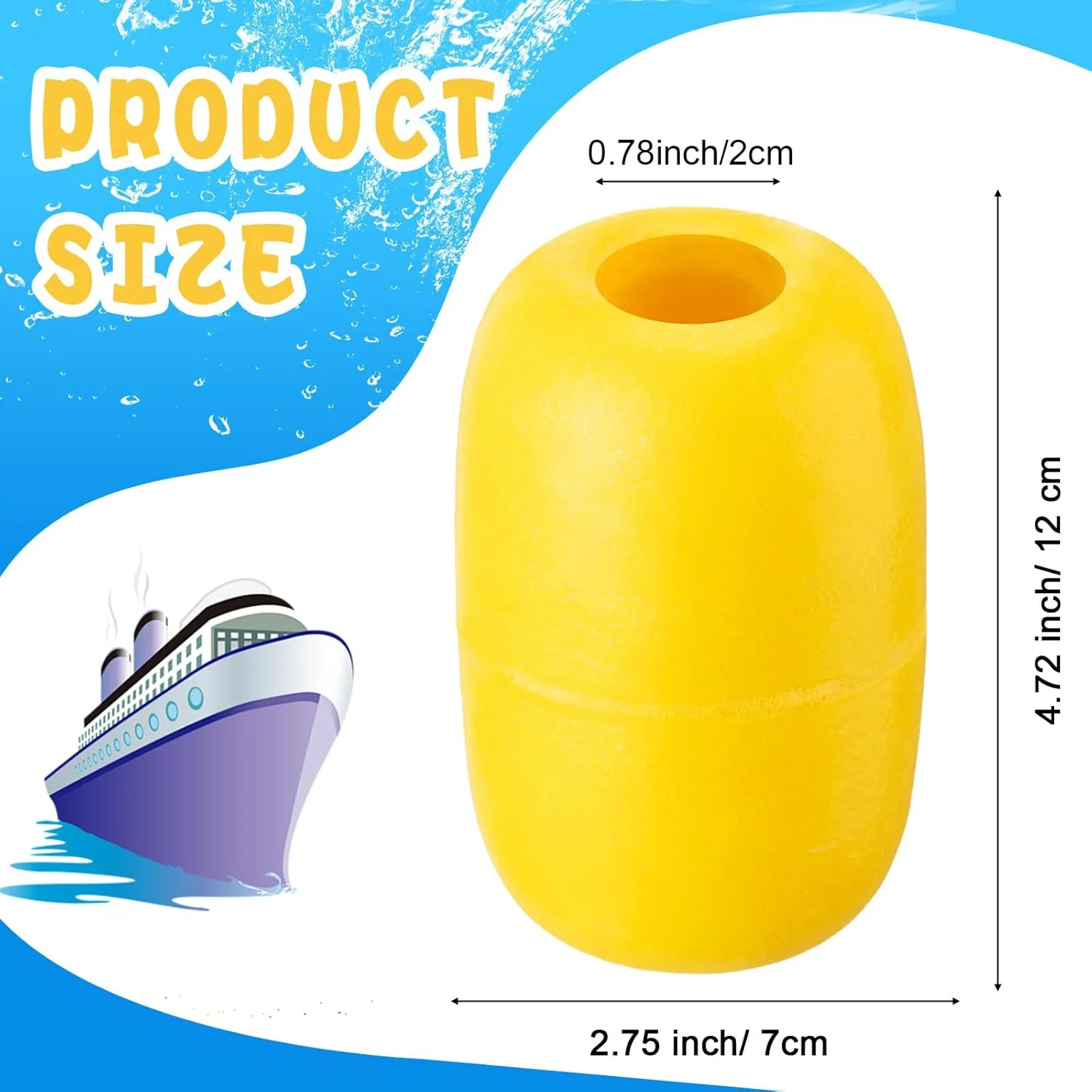Deep Water Fishing Float 4.72 x 2.75'' Heavy Duty Pool Buoy Float Fishing Marker 0.78 Hole for Kayak Tow Line Anchor Marker Buoy Drift Sock Replace Pool Crabbing Dock
