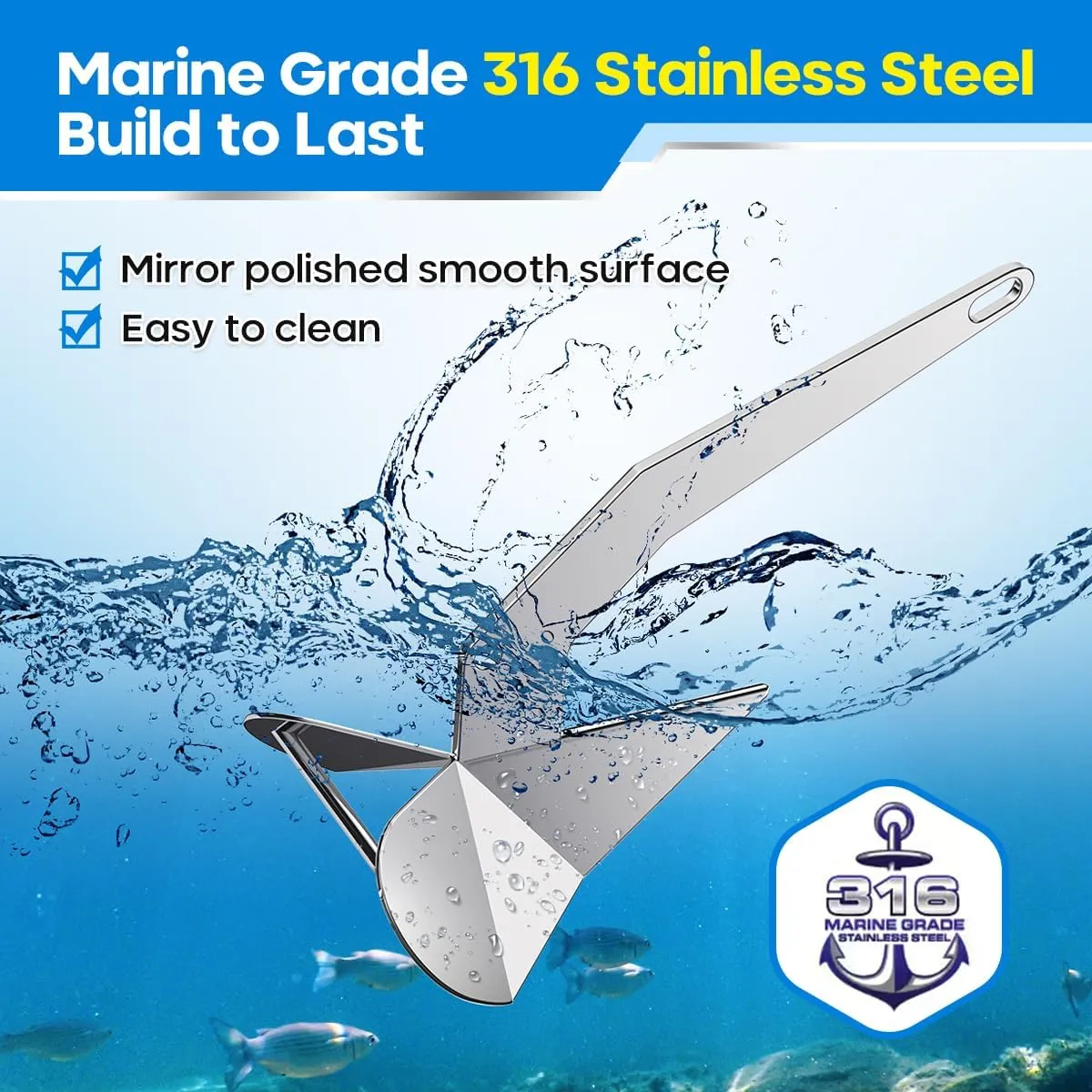 Delta Anchor 316 Marine Grade Stainless Steel Boat Anchor 11 lb 13 lb 16 lb 22 lb 33 lb 44 lb Heavy Duty Triangular Plow Anchor for Pontoon Fishing Boats Sailing Boats Small Anchor